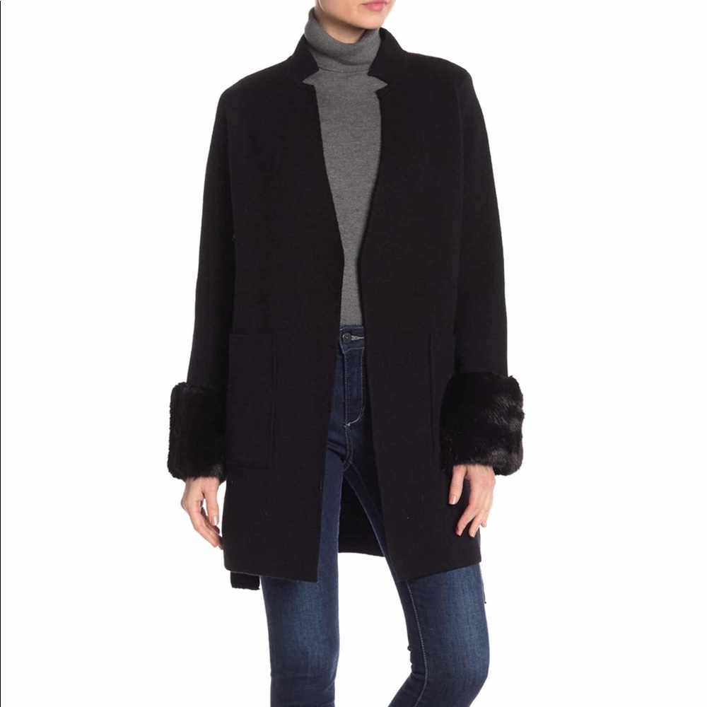 New Love Token Faux Fur Cuffed Knit Jacket